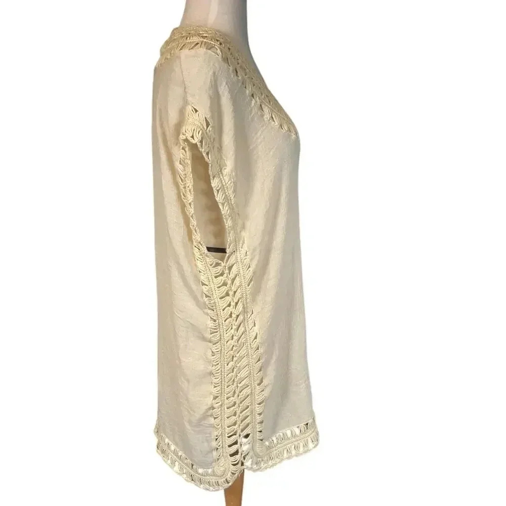 Women's Swimsuit Coverup Tan Sheer Bohemian Crochet Trim